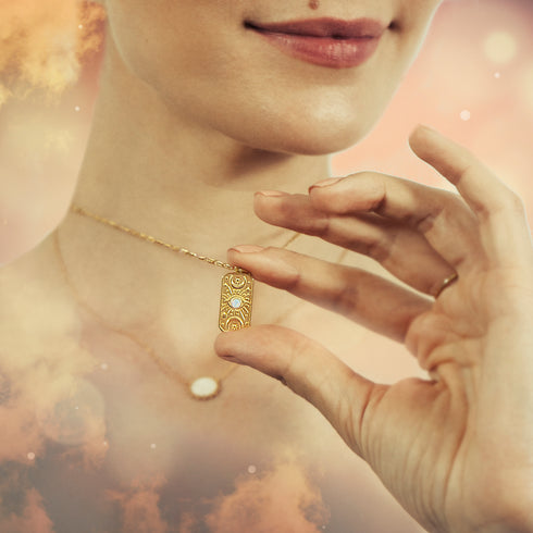 Tarot Pendant 'Goddess of Protection' with Opal Gemstone in Gold Vermeil